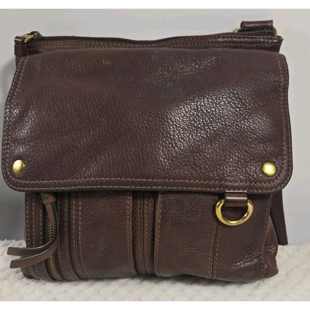 Fossil Brown Leather Crossbody Organizer Bag Flap Pocket Adjustable
